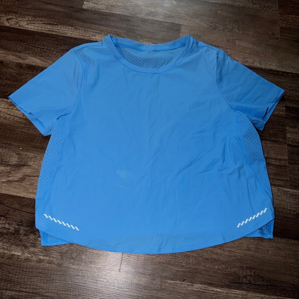 Fabletics Blue Mesh Back Short Sleeve Activewear Training Top Womens